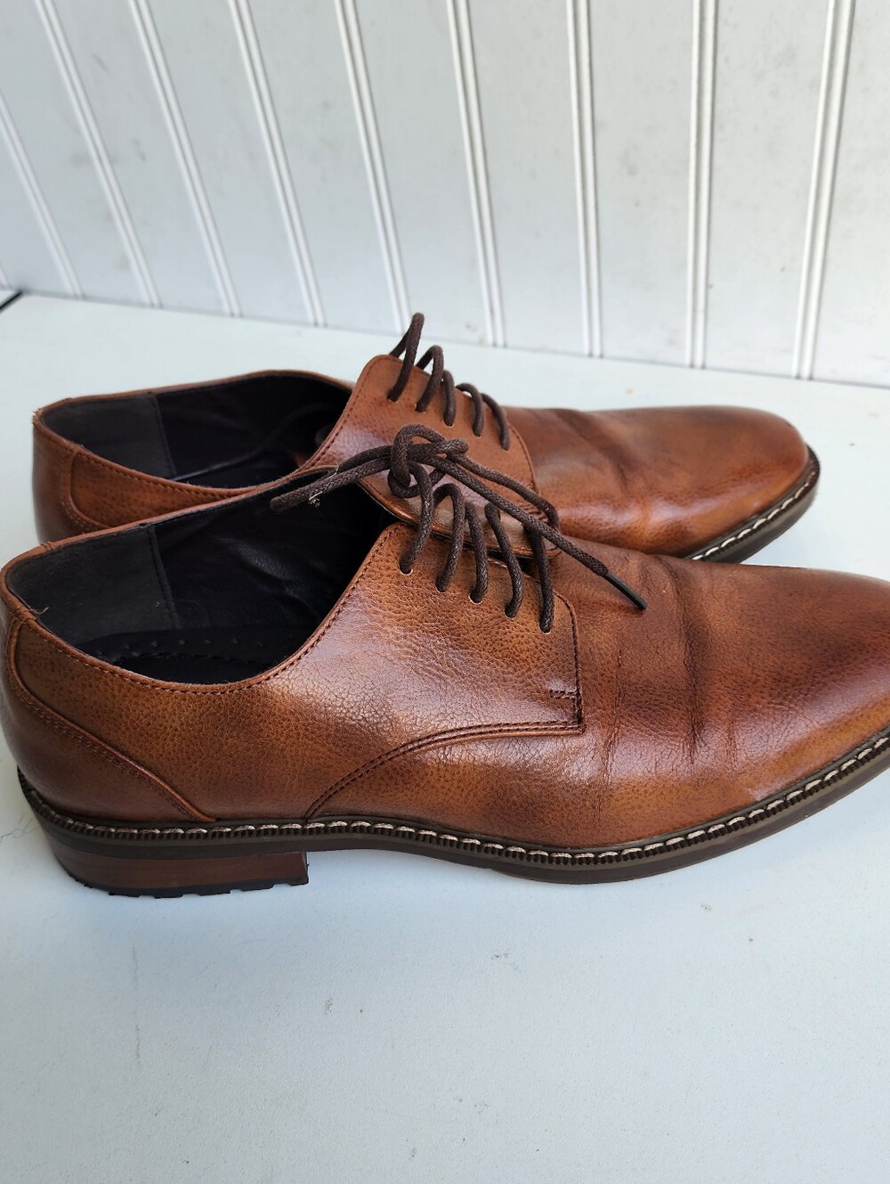 Van Heusen Men's Memory Foam Geraldo Cognac Tan Oxford Dress Shoes Size 8 M